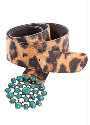 Cinto Onça com Fivela Detalhada Turquesa