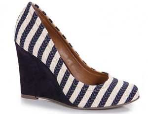 Sapato Feminino Anabela Listrado Marinho