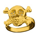 Anel Feminino Dourado de Caveira com Strass