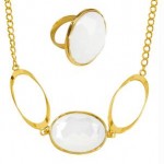 Conjunto Feminino Colar e Anel Pedra Branca