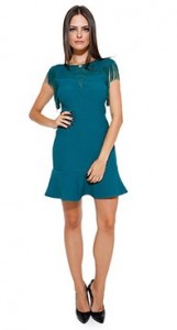 Vestido Feminino com Recorte em Tela Verde