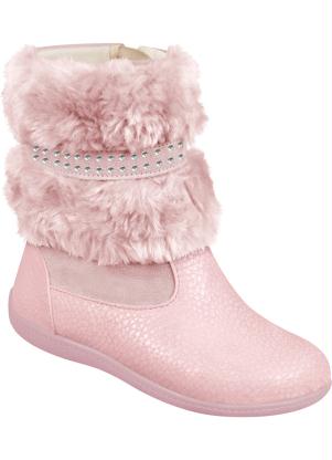 Bota Marisol em verniz com detalhe em pêlo infantil