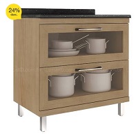 Balcão 2 Gavetas de Vidro Com Tampo VT-805 Fruits Avelã Desenho de Granito Preto Urbe Móveis