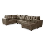 Conjunto Sofá de Canto 5 Lugares com Chaise Bia Suede Amasado Marrom