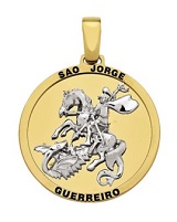 Pingente São Jorge Guerreiro em Ouro 18k Alto Relevo em ouro branco.
