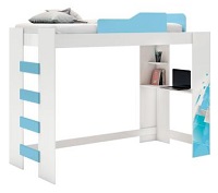 Cama alta Smart Azul infantil em MDF com prateleira