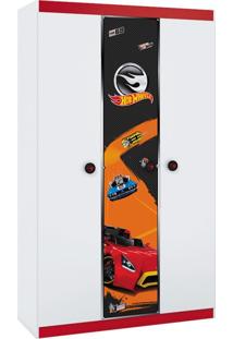 Guarda-Roupa Hot Wheels Happy - 4A 3 Portas 1 Gaveta Branco e Vermelho