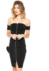Vestido Fitwell Curto Zíper Preto 