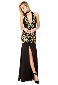 Vestido Lança Perfume Longo Bordado Preto